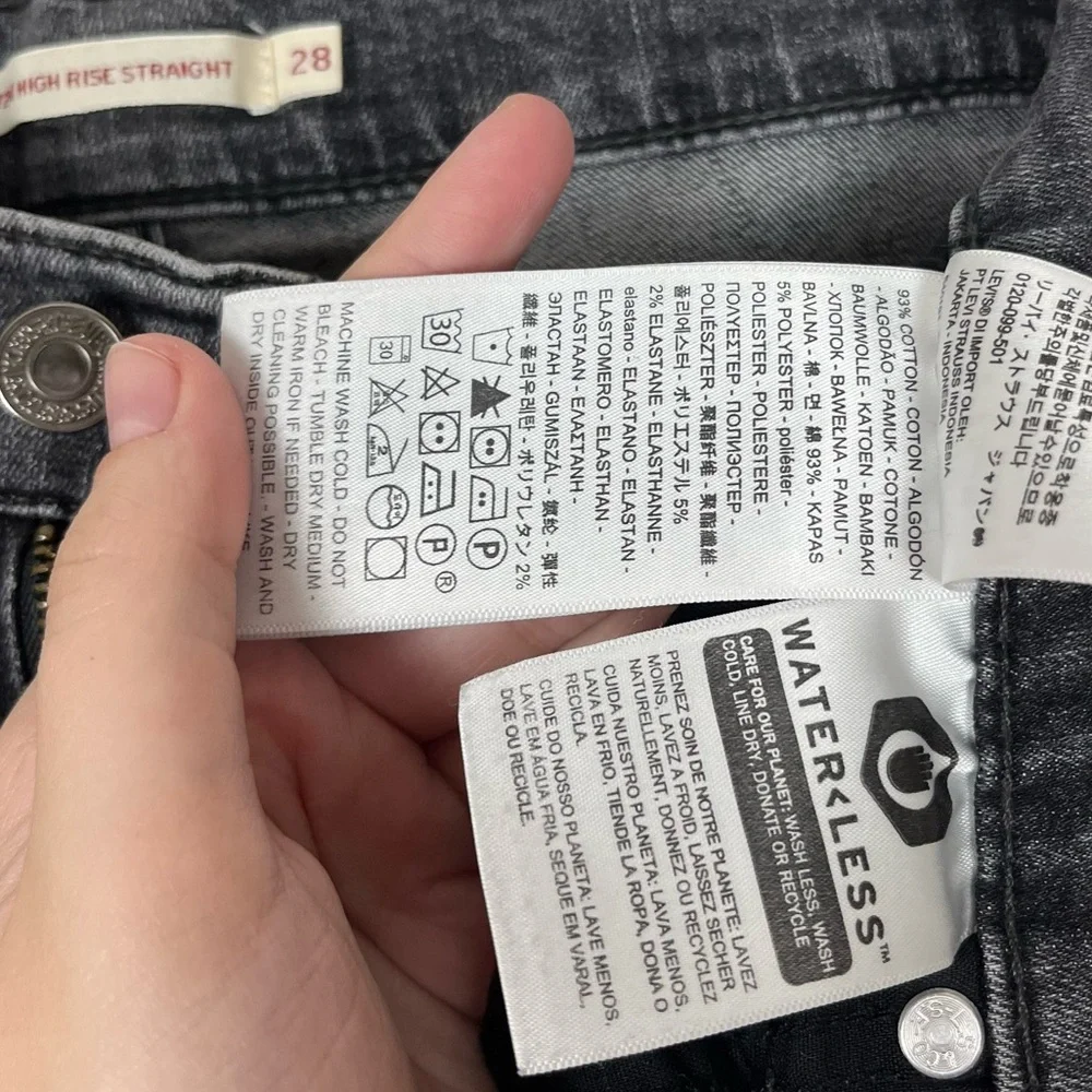 Levi’s Premium 724 High Rise Straight Distressed Washed Black Jeans Sz 28